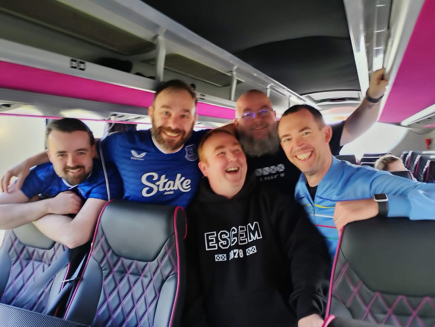 ESCEM members enjoying the coach trip to a home game